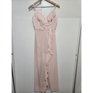 DB Studio Pink Ruffle V-Neck Chiffon Maxi Bridesmaid Dress Size 8